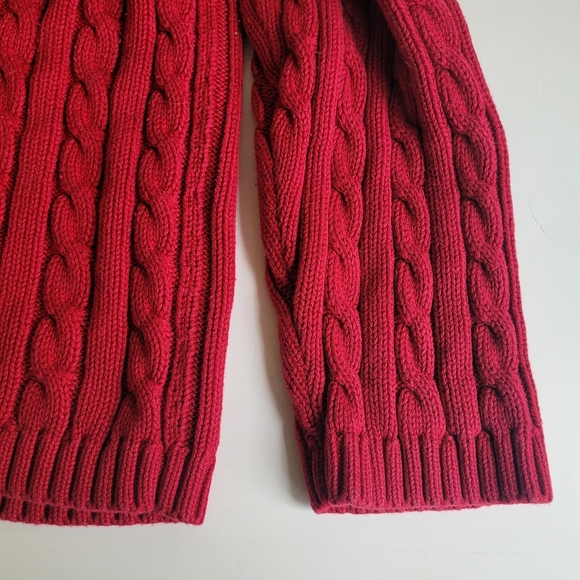 LLBean Cable Knit Fisherman Sweater Red Womens XL Regular - Picture 4 of 4